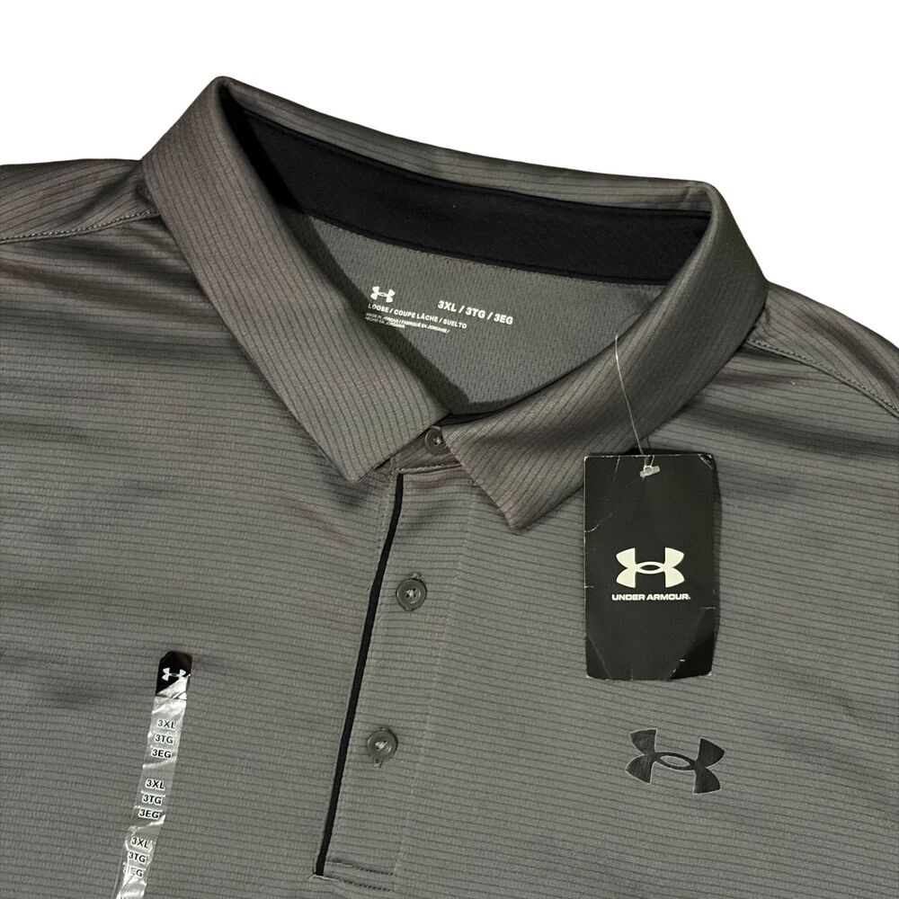 Under Armour Polo Shirt Mens XXXL 3XL Gray Short Sleeve Loose Fit Golf NWT
